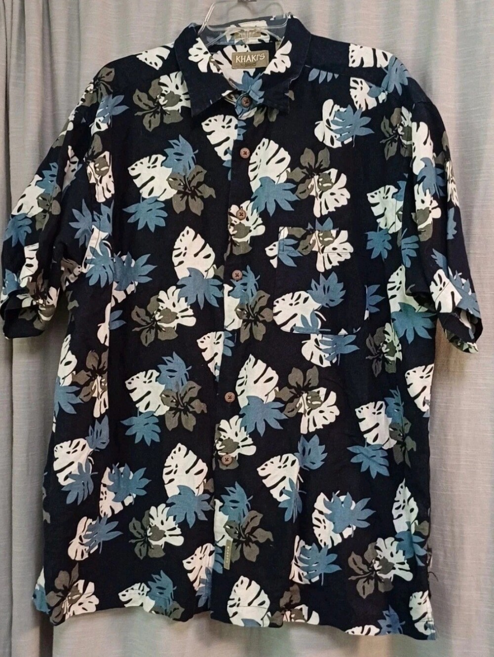 Arrow Men's XL Navy Blue 65% Linen 35% Cotton Hawaiian Button Shirt Cruise Beach